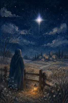 Star of Bethlehem Over Winter Hillside