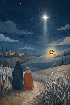 Star of Bethlehem Over Winter Hillside
