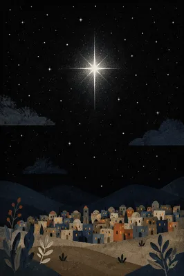 Star of Bethlehem Over Quiet Winter Town