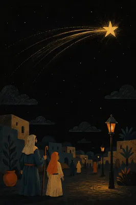Golden Star of Bethlehem Winter Night