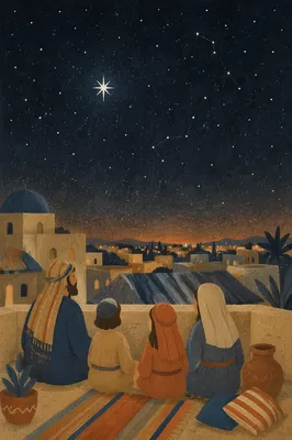 Star of Bethlehem Over Quiet City Rooftops