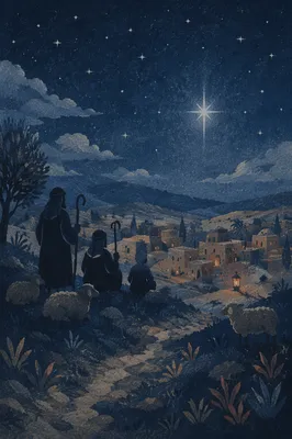Star of Bethlehem Over Quiet Winter Village