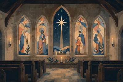 Star of Bethlehem in Moonlit Chapel
