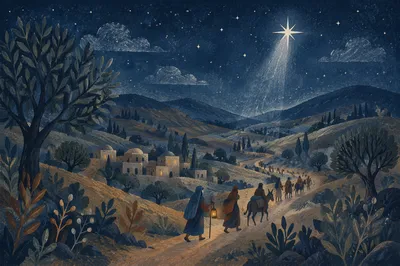 Star of Bethlehem Over Ancient Countryside
