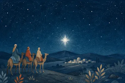 Star of Bethlehem Over Quiet Desert Hills