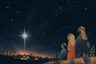 Star of Bethlehem Over Winter Night Sky