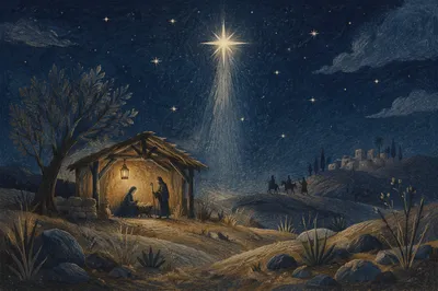 Star of Bethlehem Over Desert Hillside