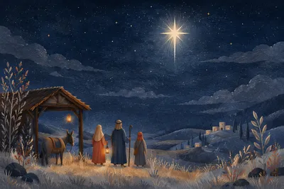 Star of Bethlehem Over Winter Hillside