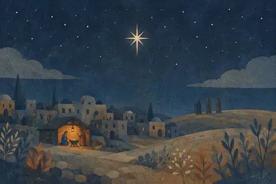 Star of Bethlehem Over Ancient Village