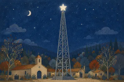 Bethlehem Star Tower Over Rural Chapel