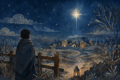 Star of Bethlehem Over Winter Hillside