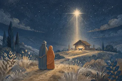 Star of Bethlehem Over Winter Manger
