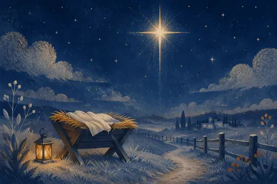 Star of Bethlehem Over Frosty Manger