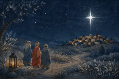 Star of Bethlehem Over Winter Hillside