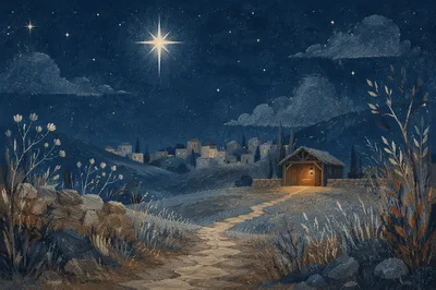 Star of Bethlehem Over Quiet Countryside