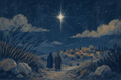Star of Bethlehem Over Desert Village