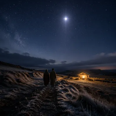 Star of Bethlehem Over Winter Manger