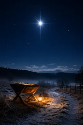 Star of Bethlehem Over Frosty Manger Meadow
