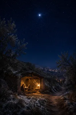 Star of Bethlehem Over Quiet Hillside Shelter