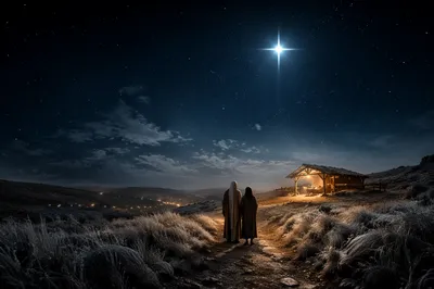 Star of Bethlehem Over Winter Manger
