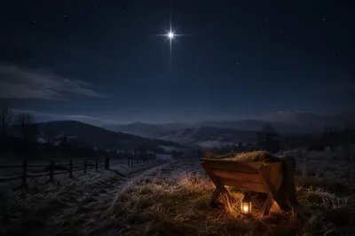 Star of Bethlehem Over Frosty Manger