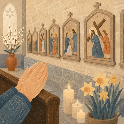 Praying Hands by Stations Church Wall