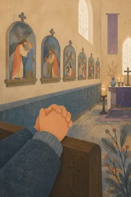 Lenten Prayer by Stations Church Wall