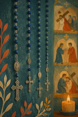 Lenten Prayer Beads by Church Wall