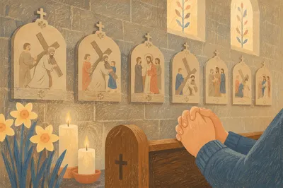 Prayer by Stations of the Cross Wall