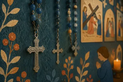 Lenten Prayer Beads by Church Wall