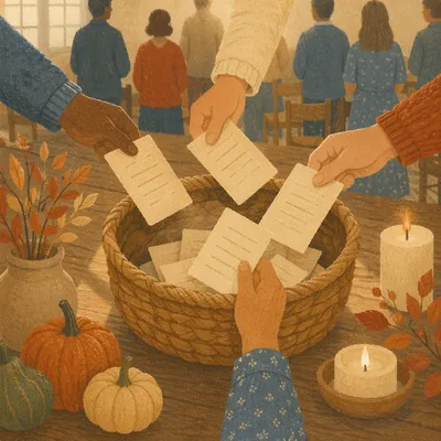 Autumn Stewardship Sunday Offering Basket Scene