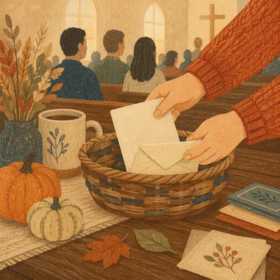 Autumn Stewardship Sunday Offering Basket Scene
