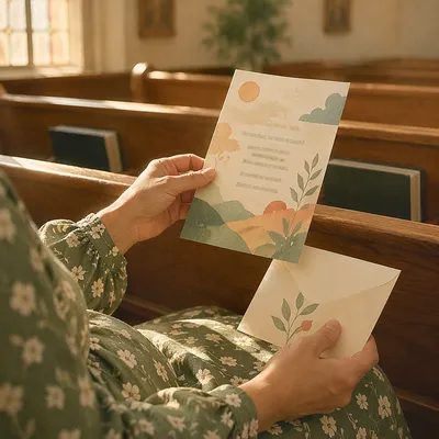 Hands Holding Pledge Card and Envelope