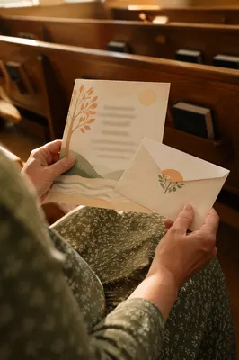 Hands Holding Pledge Card and Envelope