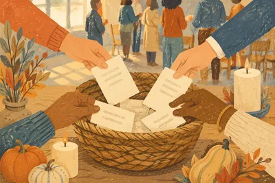 Autumn Stewardship Sunday Offering Basket Scene