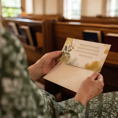 Hands Holding Pledge Card and Envelope