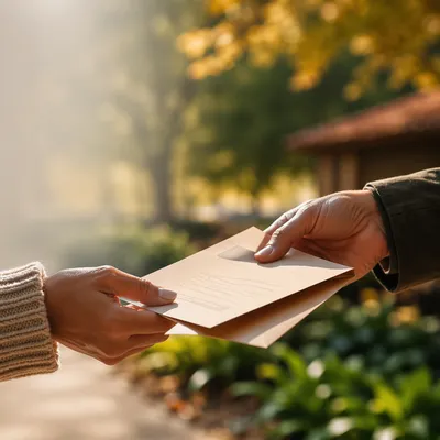 Hands Passing Stewardship Pledge Card Outdoors