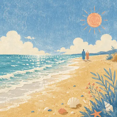 Sunny Summer Beach Waves Under Blue Sky