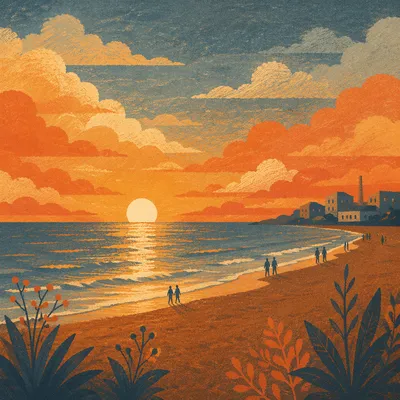 Golden Summer Beach at Sunset