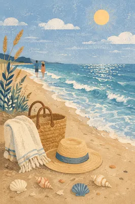 Sunny Summer Beach with Blue Waves