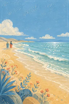 Sunny Summer Beach with Blue Sky