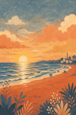 Golden Hour Summer Beach and Blue Sky