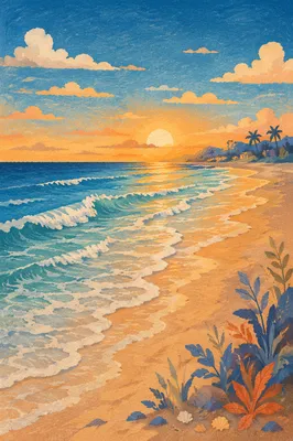 Sunny Summer Beach Waves at Golden Hour