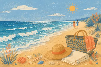 Sunny Summer Beach With Blue Waves