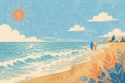 Sunny Summer Beach with Blue Sky