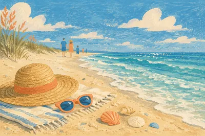 Sunny Summer Beach With Blue Waves