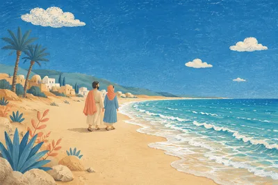 Sunny Summer Beach with Blue Waves