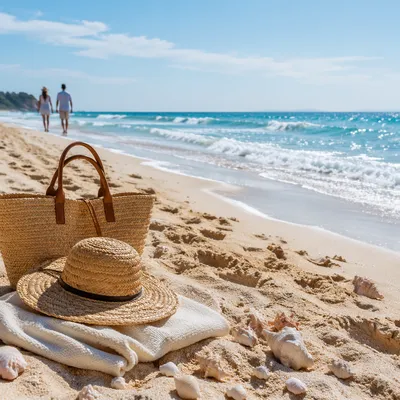 Sunny Summer Beach with Turquoise Waves