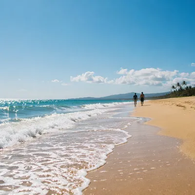 Sunny Summer Beach Waves Under Blue Sky