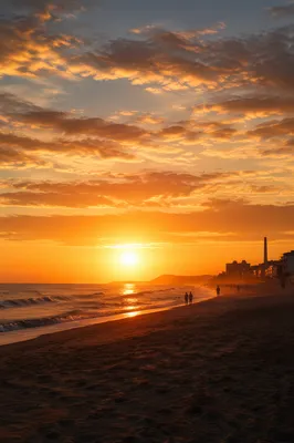 Golden Hour Summer Beach With Blue Sky